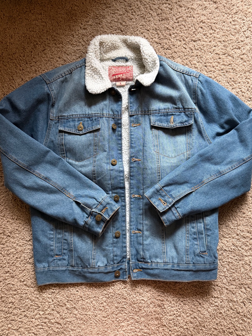 Men’s Large Brooklyn Light Blue Denim Jacket with White Sherpa Lining